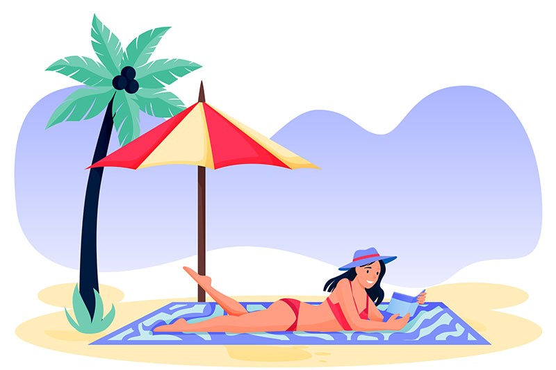 desenho de uma menina tomando sol na praia